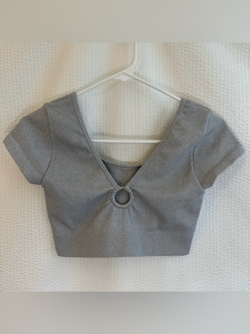 Aerie Gray Ribbed Short Sleeve Crop Top Womens Size Large Casual Everyday
